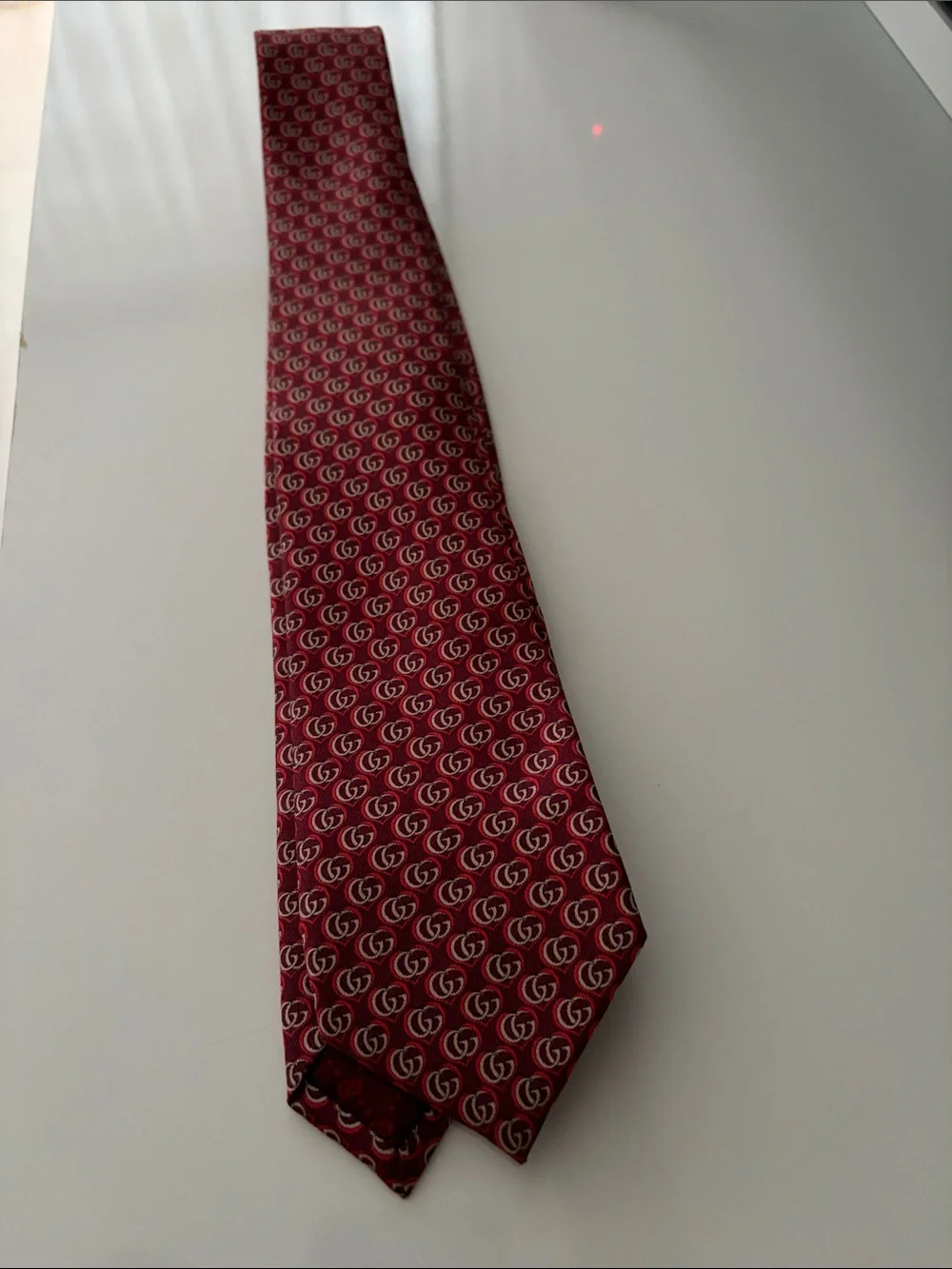 Gucci Red and White GG Motif Silk Tie